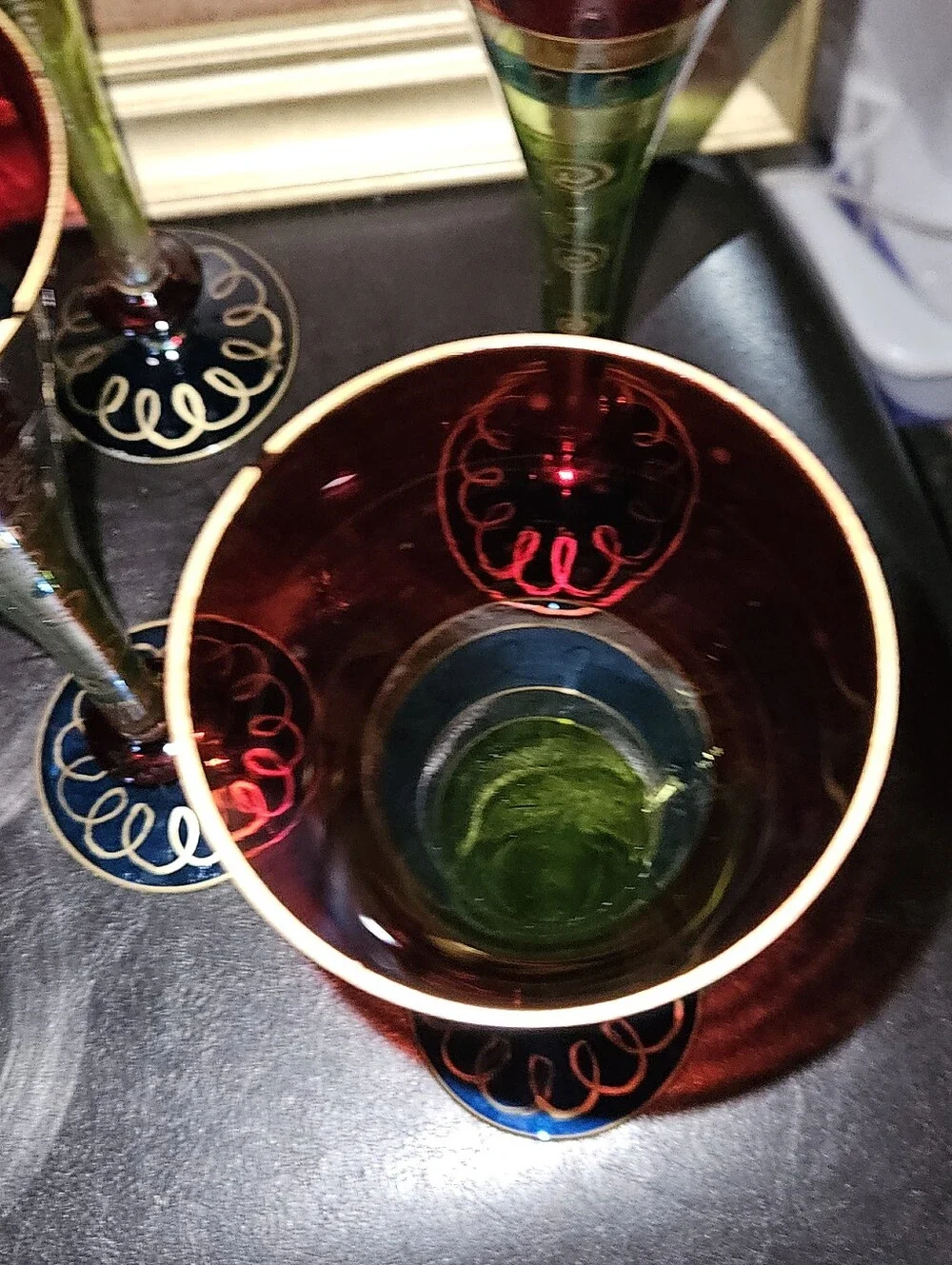 Vintage Pier 1 Set of 6 Hand Painted Colorful Champaign Glasses
